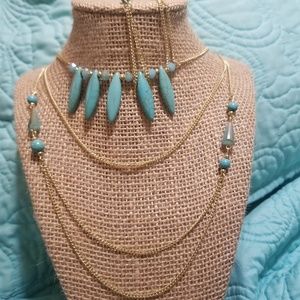3 Tiered Gold & Torqoise Necklace Earring